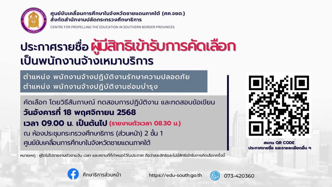 1.ประกาศรายชื่อผู้มีสิทธิเข้ารับการคัดเลื